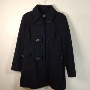 St. John's Bay | Vintage Women’s Wool Black Pea Coat Long Line Zipper Fly Coat S